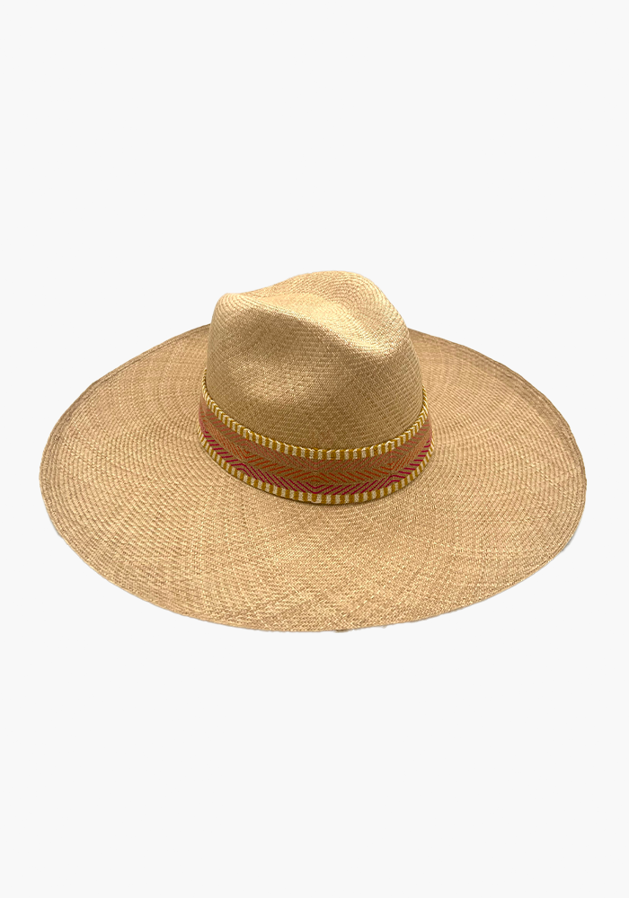 Chapeau Bords XXL Bande Beige, Orange, Jaune et Fuschia - Guanabana