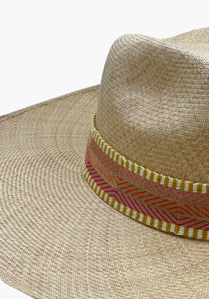 Chapeau Bords XXL Bande Beige, Orange, Jaune et Fuschia - Guanabana