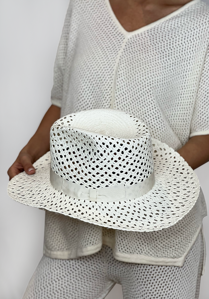 Chapeau Panama Paille Naturelle Blanc - Blush Sélection Accessoires
