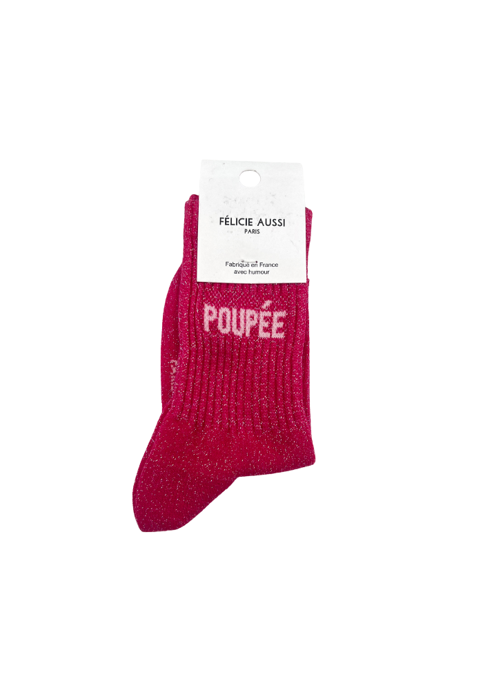 Chaussettes Enfant Poupée Paillettes Rose - Félicie Aussi