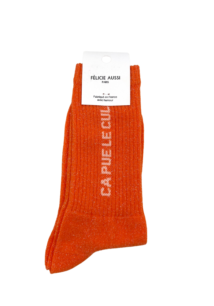 Chaussettes Ça Pue Le Cul Orange Paillettes - Félicie Aussi