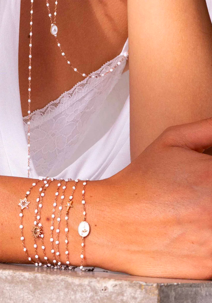 Bracelet Classique Gigi Étoile Or Rose Diamant Et Résines Blanches 17cm - Gigi Clozeau