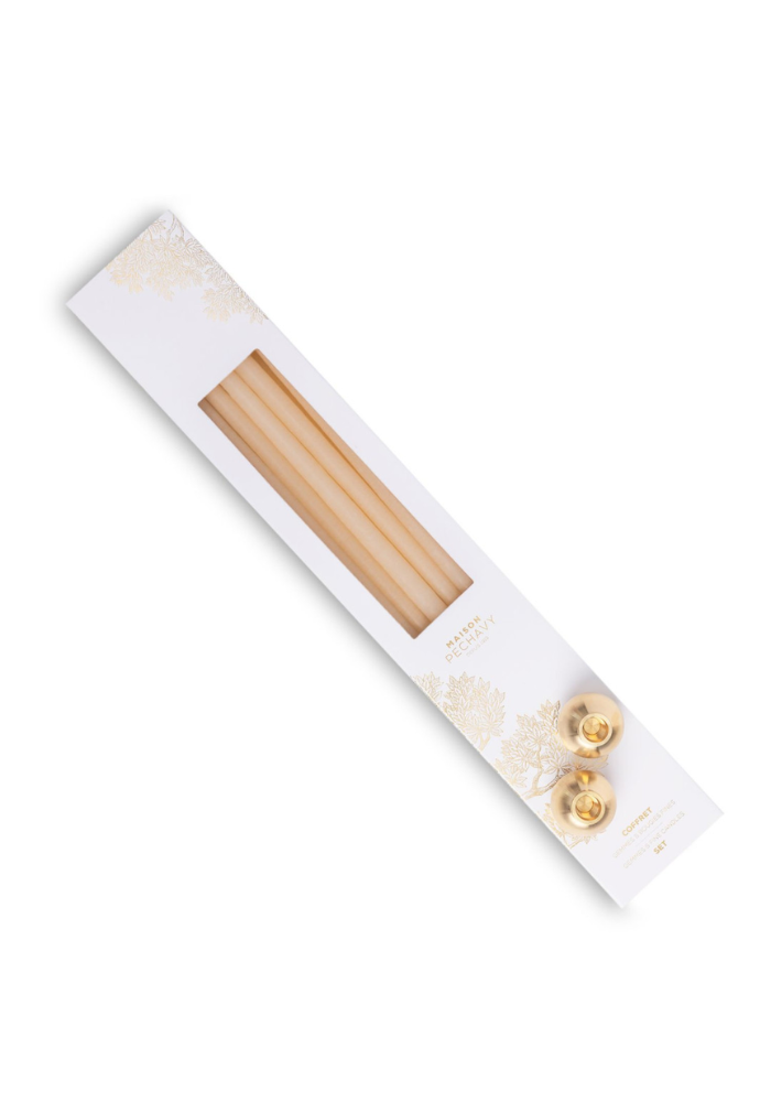 Coffret Écru Cierges Et Bougeoirs Gemmes - Maison Pechavy