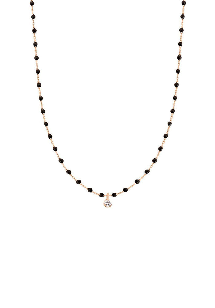 Mini Gigi Necklace Rose Gold Diamond And Black Resins 40cm