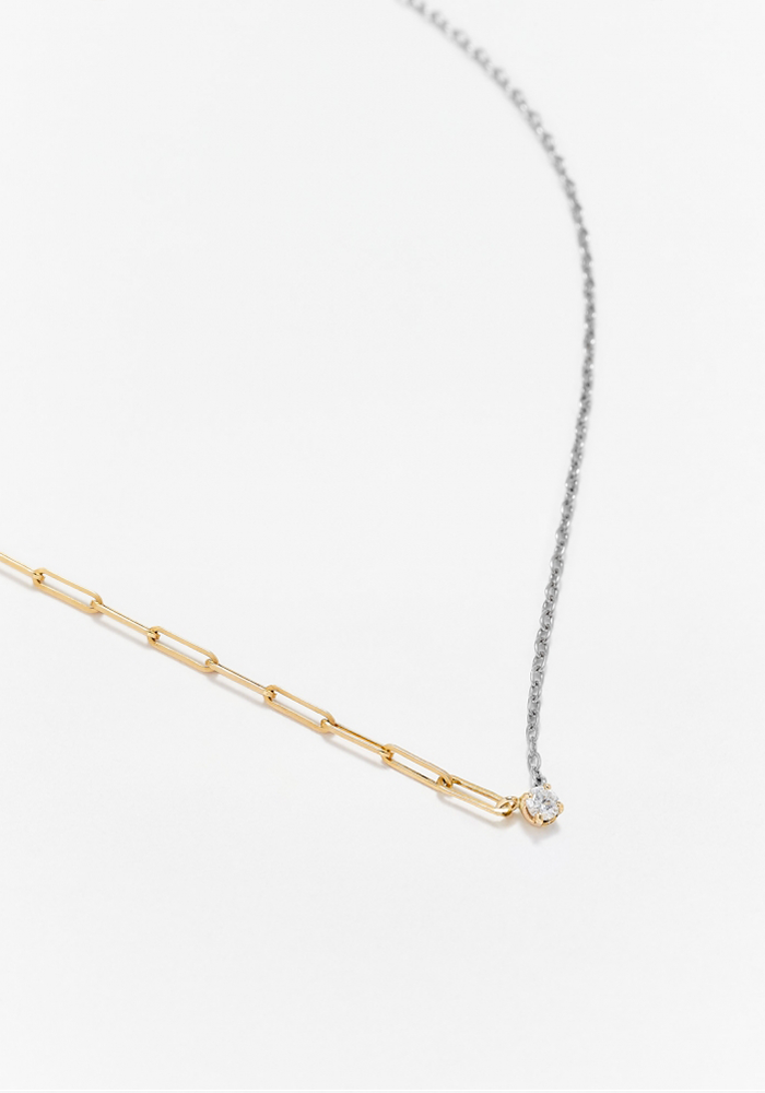 Two Gold Round Diamond Solitaire Necklace