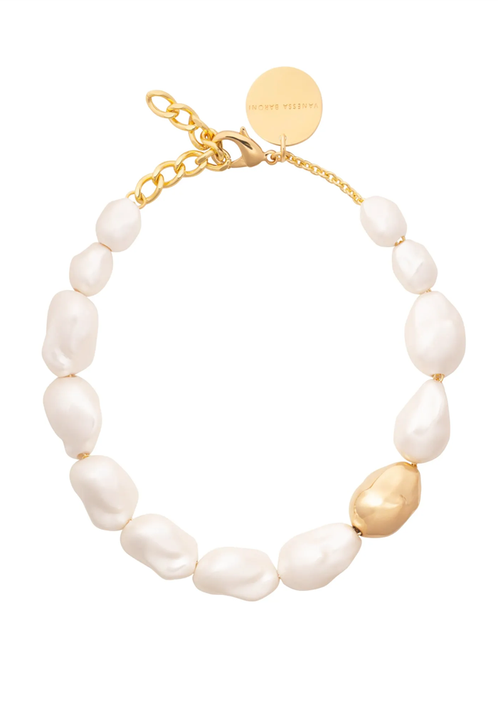 Collier Big Organic Pearl Short With Gold Pearl - Vanessa Baroni