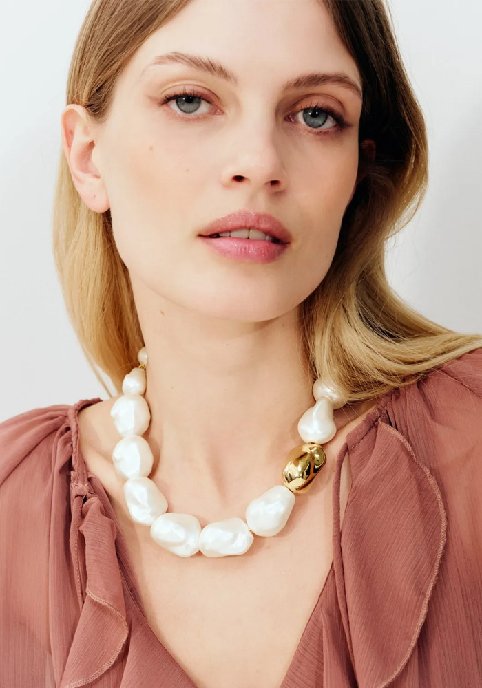 Collier Big Organic Pearl Short With Gold Pearl - Vanessa Baroni