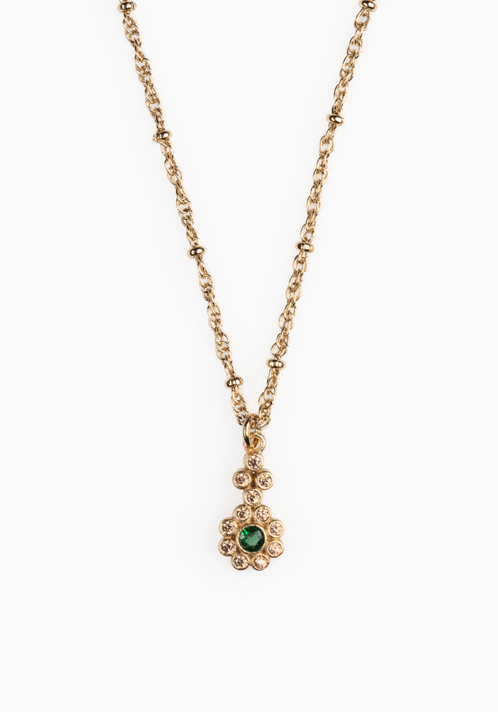 Small Gold And Green Flower Necklace