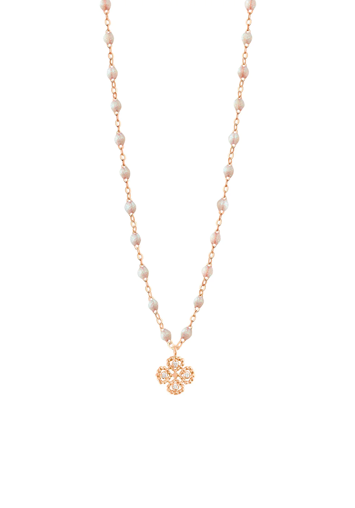Collar De Diamantes Trébol De La Suerte Oro Rosa Y Resina De Ópalo 42cm