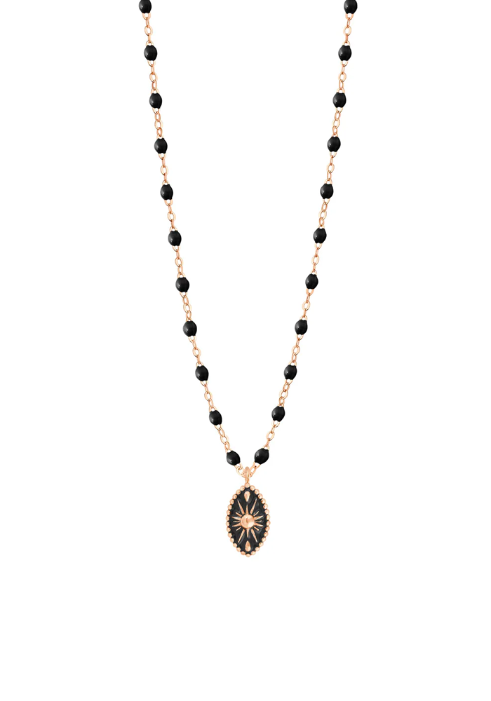 Collier Karma Or Rose Résine Noir 42 Cm - Gigi Clozeau