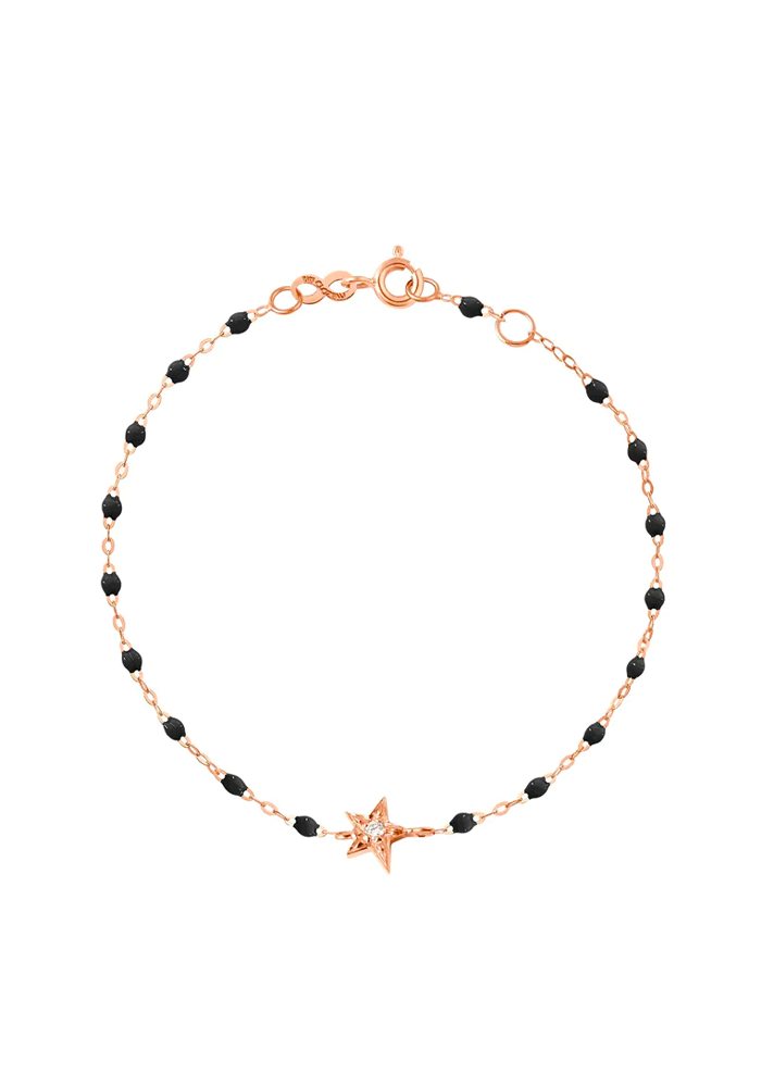 Bracelet Classique Gigi Étoile Diamant Or Rose Et Résines Noires 17cm