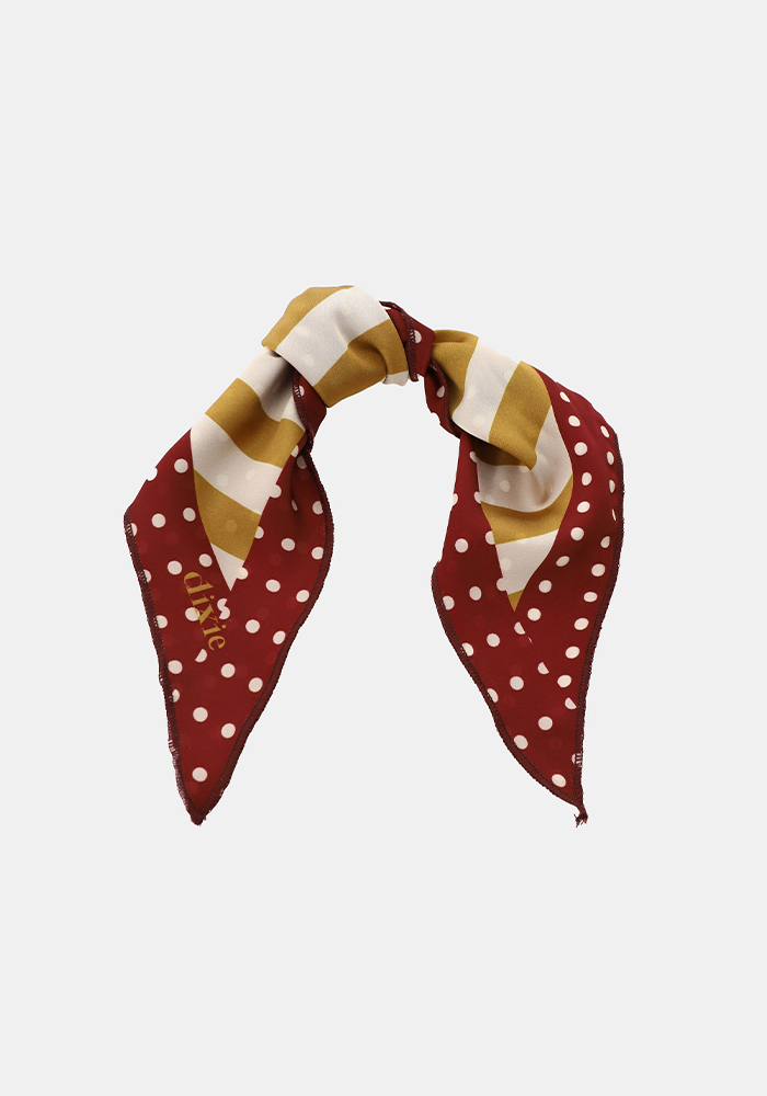 Foulard Triangulaire Pois Bordeaux Et Rayures Ocre - Dixie