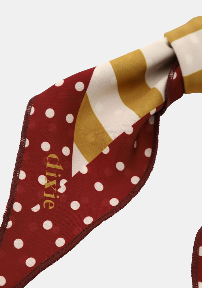 Foulard Triangulaire Pois Bordeaux Et Rayures Ocre - Dixie
