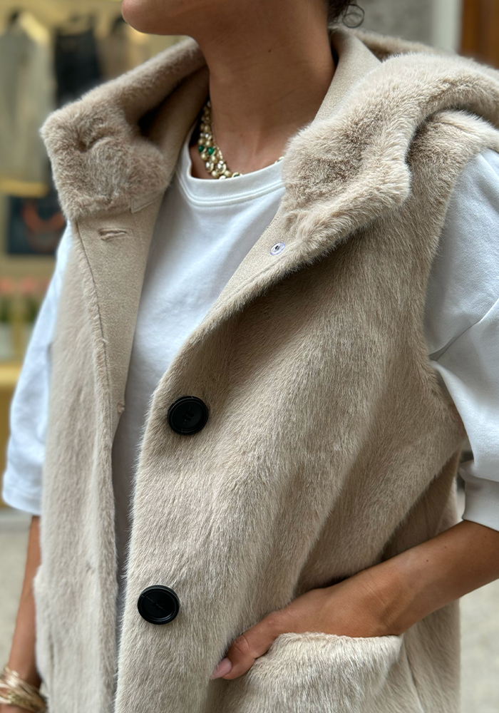 Gilet Sans Manche En Fausse Fourrure Beige - Lou Andrea