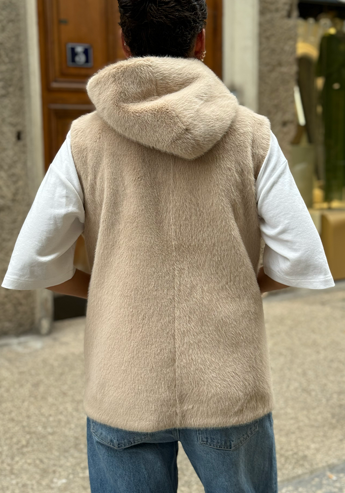 Gilet Sans Manche En Fausse Fourrure Beige - Lou Andrea