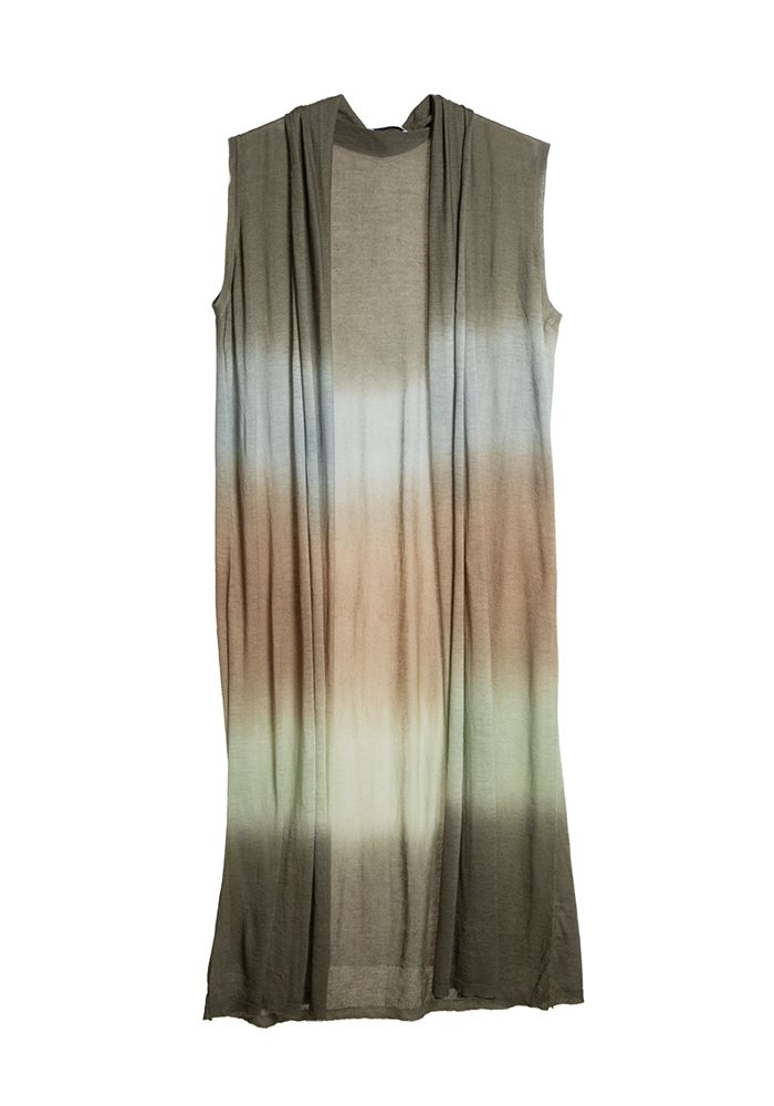 Gilet Long Coat Sleeveless Khaki - Mirror In The Sky