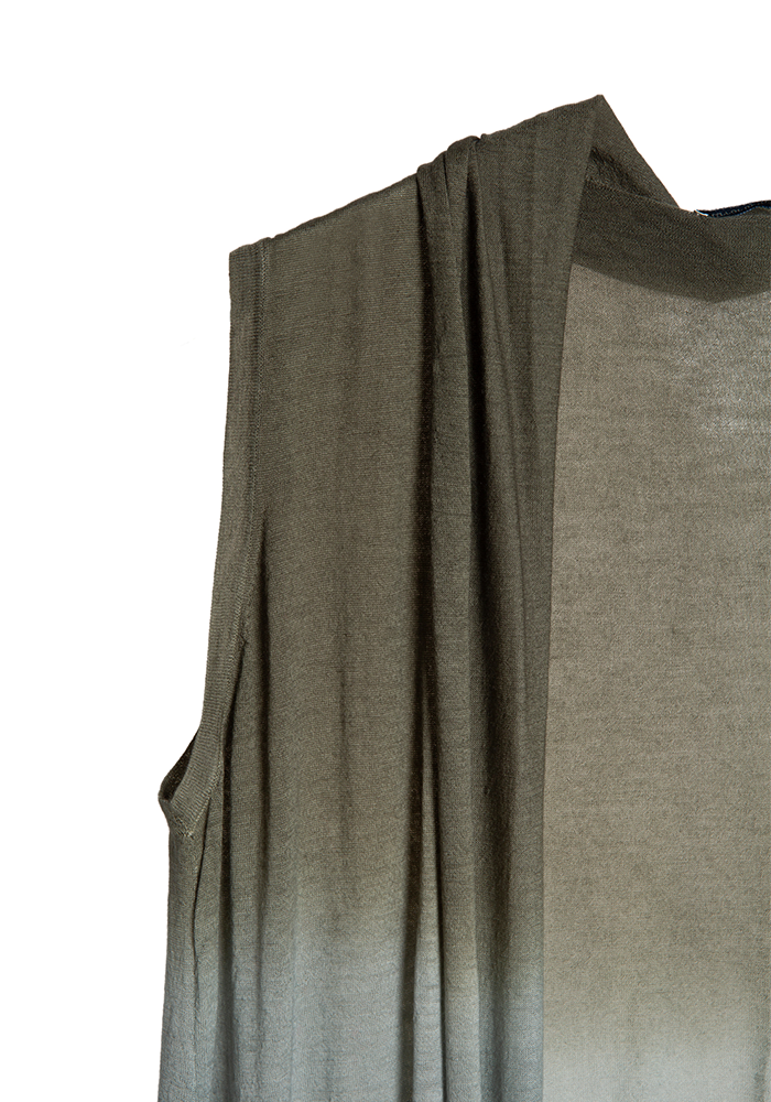 Gilet Long Coat Sleeveless Khaki - Mirror In The Sky