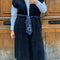 Gilet Claudia Noir Cravate Fleurs Vertes