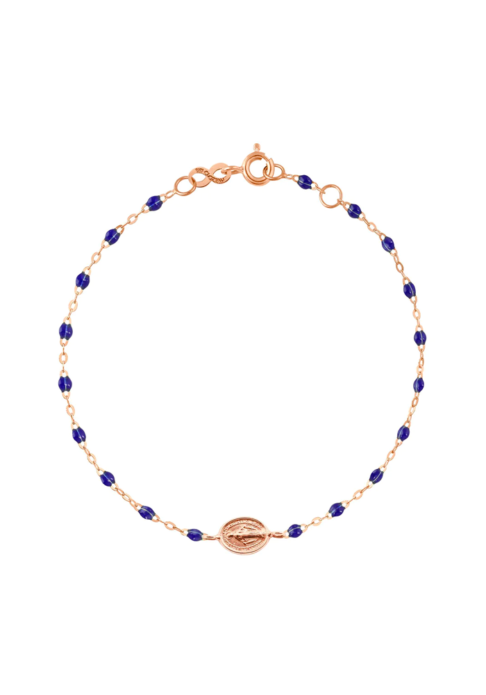 Bracelet Madone Or Rose Et Résines Bleu De Prusse 17cm - Gigi Clozeau