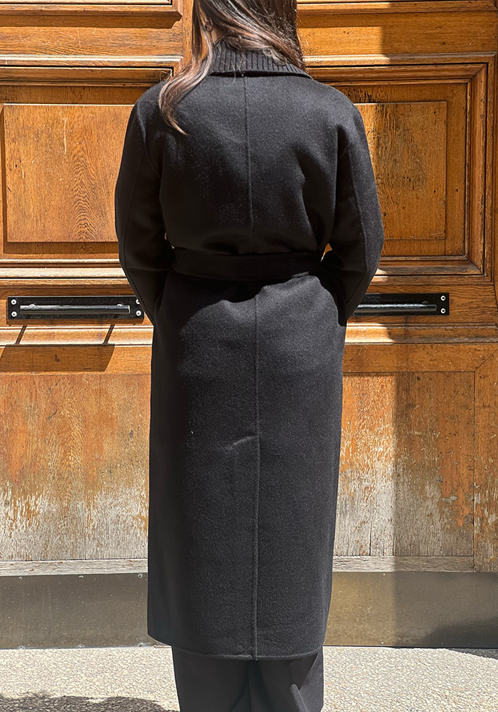 Manteau Long Double Col Noir - Lou Andrea