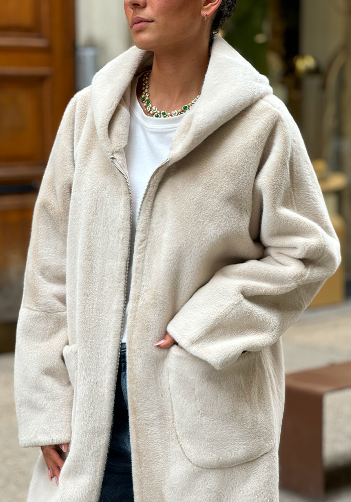 Manteau En Fausse Fourrure Ivory - Lou Andrea