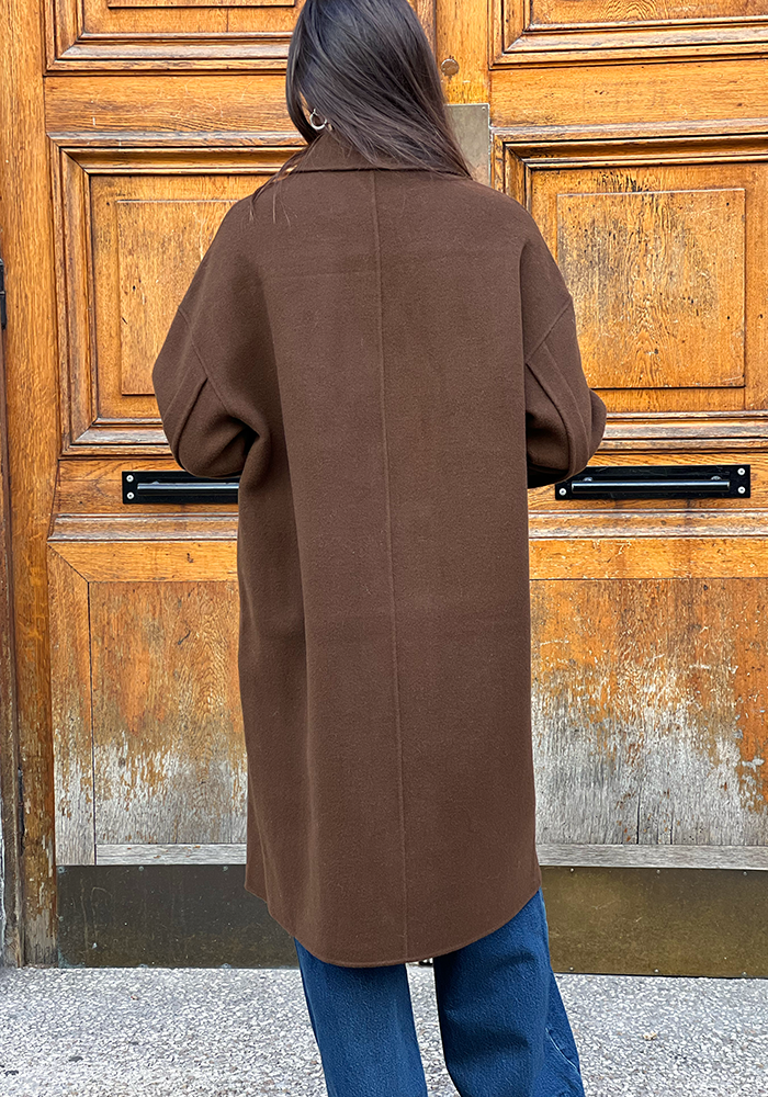 H&m Brown Maxi Coat Wool Blend Marked Waist Maxi Coat Brown NA-KD