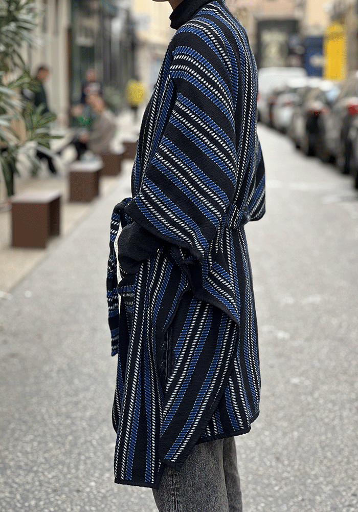 Kimono Mi Long Rayé Bleu - Blush Sélection Vêtements