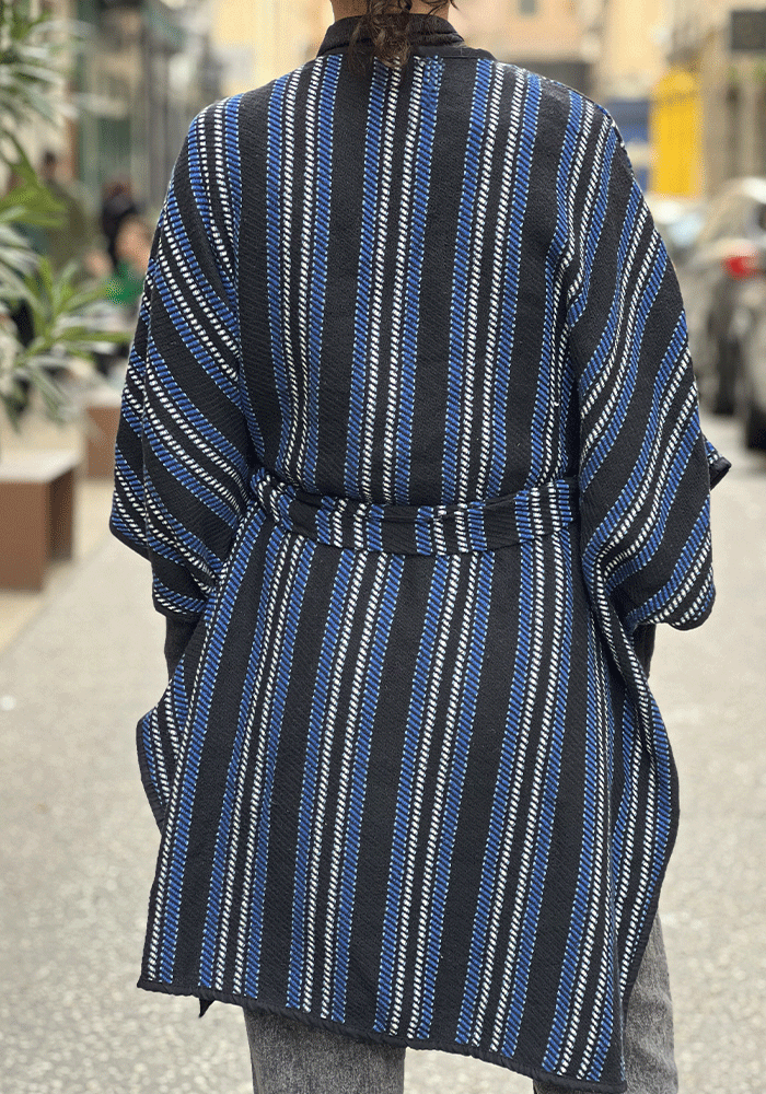 Kimono Mi Long Rayé Bleu - Blush Sélection Vêtements