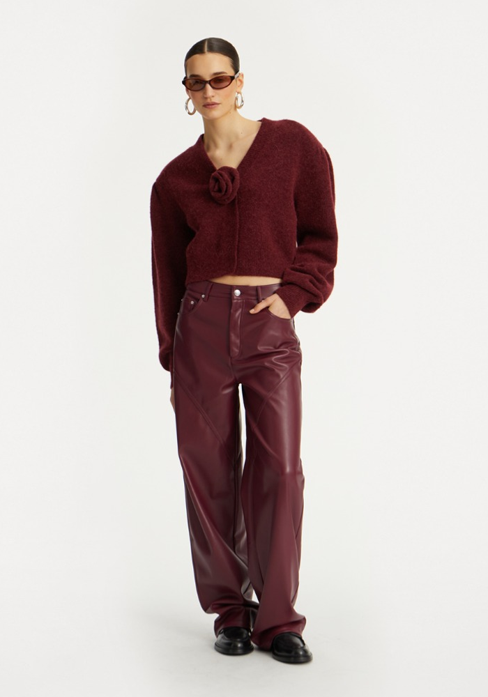 Pantalon Similicuir Large Bordeaux - Rotate