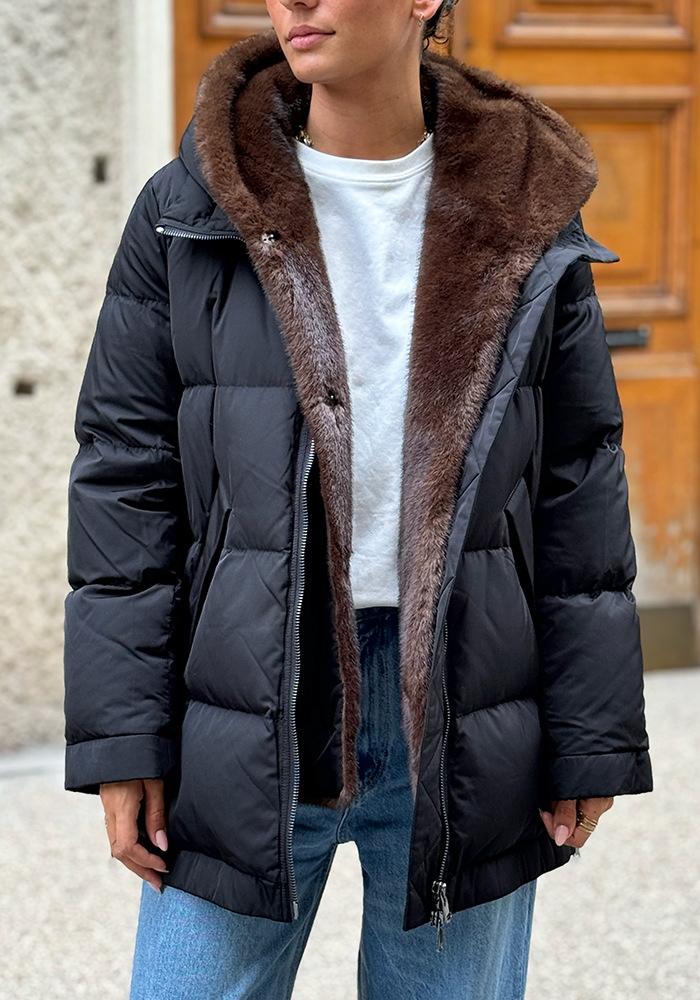 Parka Noire Avec Fourrure Marron Amovible - Lou Andrea