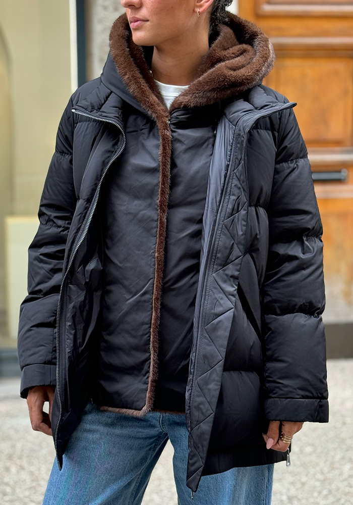 Parka Noire Avec Fourrure Marron Amovible - Lou Andrea