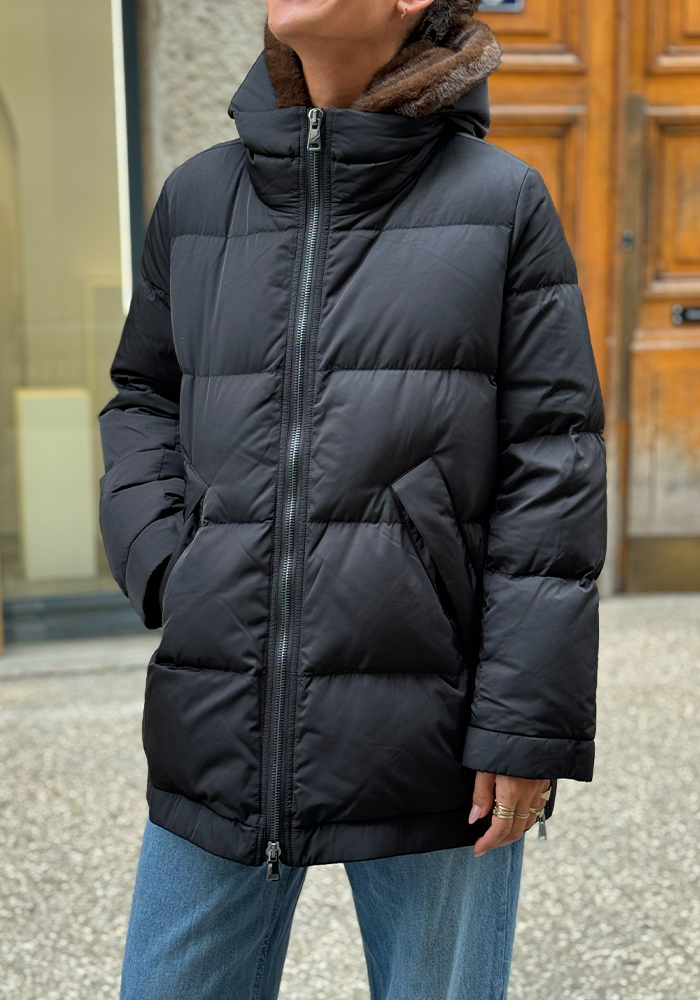 Parka Noire Avec Fourrure Marron Amovible - Lou Andrea