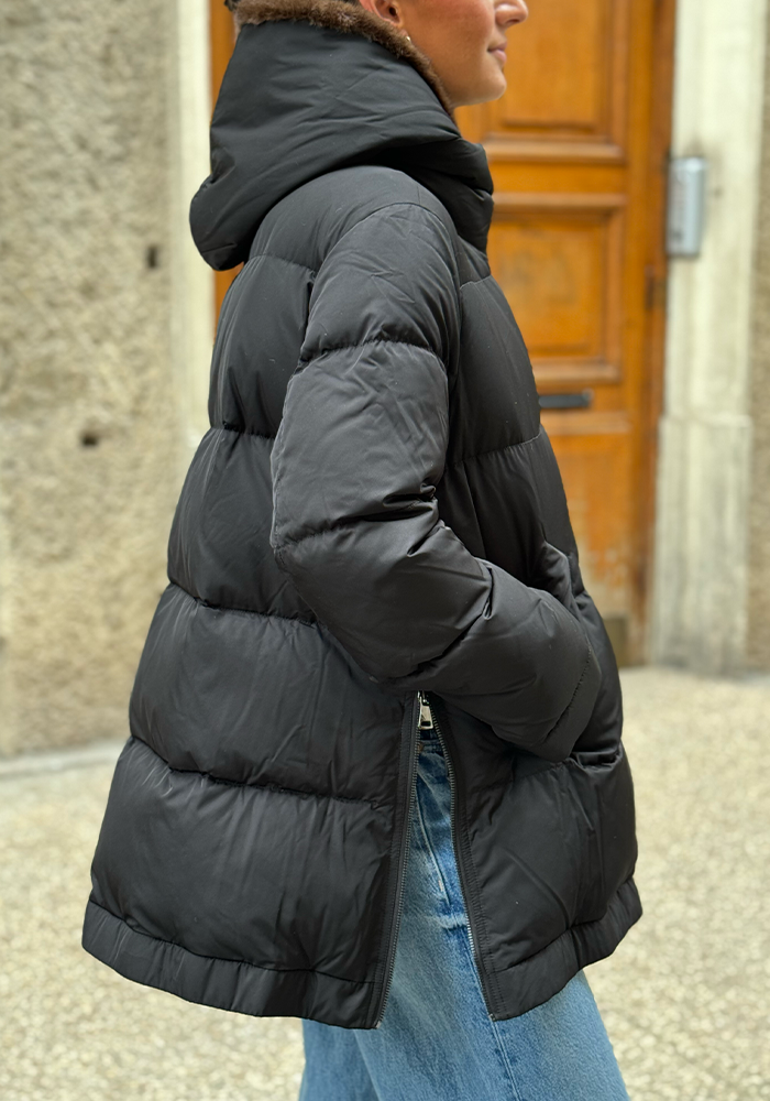 Parka Noire Avec Fourrure Marron Amovible - Lou Andrea