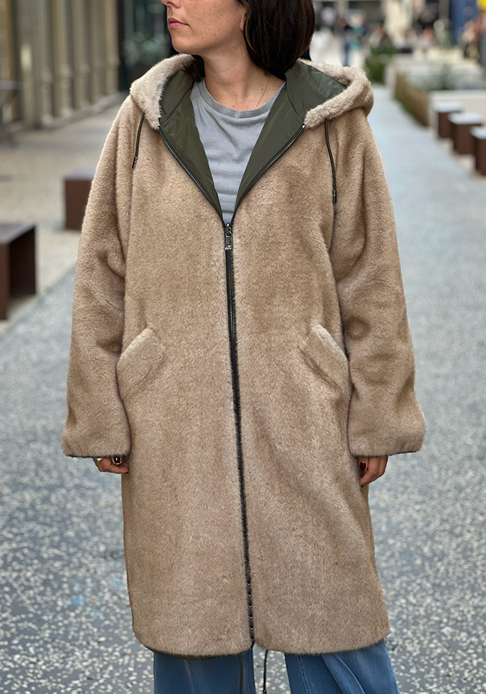 Manteau Parka Kaki Et Beige - Lou Andrea