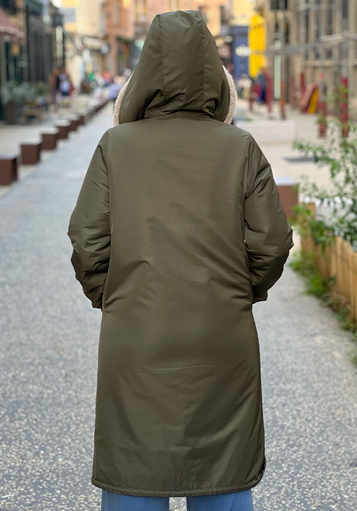 Manteau Parka Kaki Et Beige - Lou Andrea