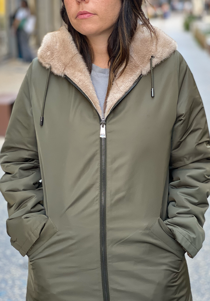 Manteau Parka Kaki Et Beige - Lou Andrea