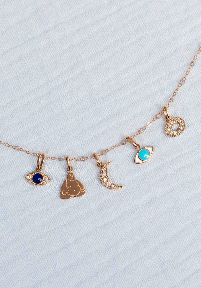 Pendentif Eye Diamants Or Rose Et Résine Prusse - Gigi Clozeau