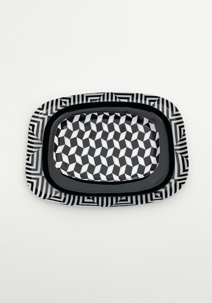 Set De 3 Plateaux Vintage Noirs Et Blancs