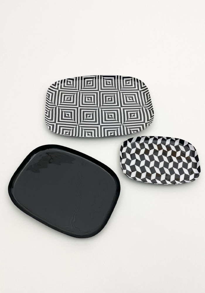 Set De 3 Plateaux Vintage Noir Et Blanc - Bazar De Luxe