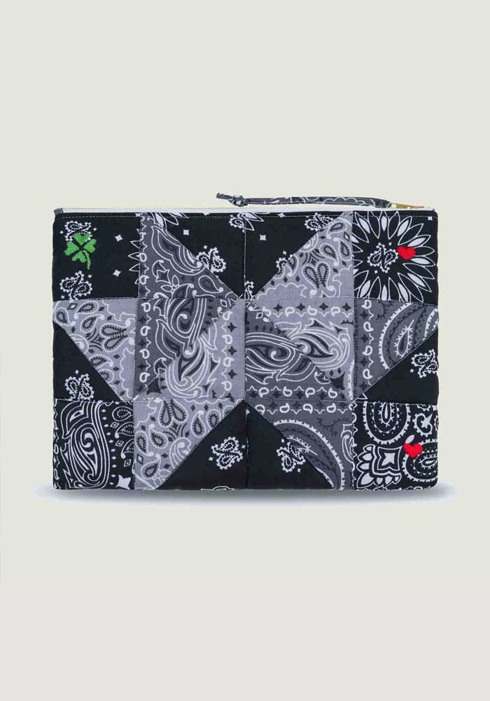 Patchwork Bandana Pouch Dark Gray Colorblock