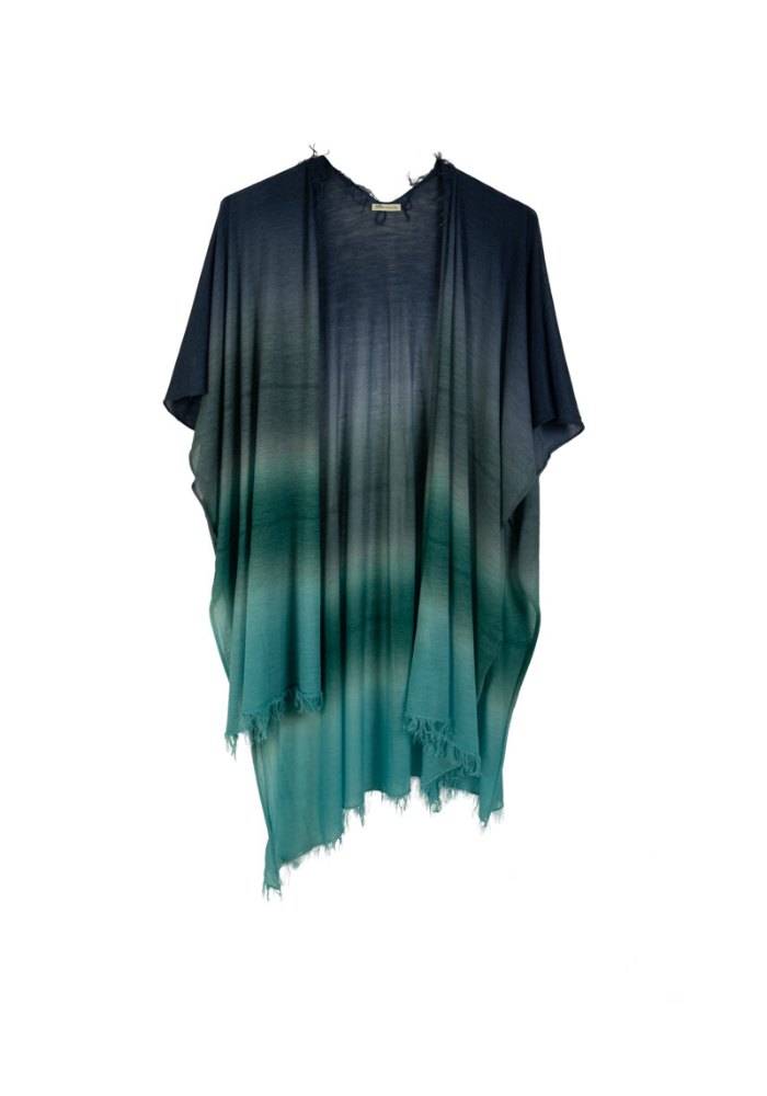Poncho 100% Cachemire Tie And Dye Bleu - Mirror In The Sky