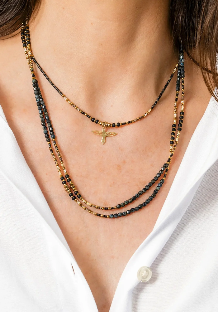 Collier Ras-De-Cou Eagle Noir Rock - Têtes Blondes