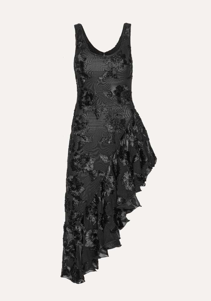 Robe Flower Mesh Ruffle Noire - Rotate