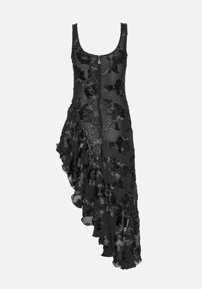 Robe Flower Mesh Ruffle Noire - Rotate