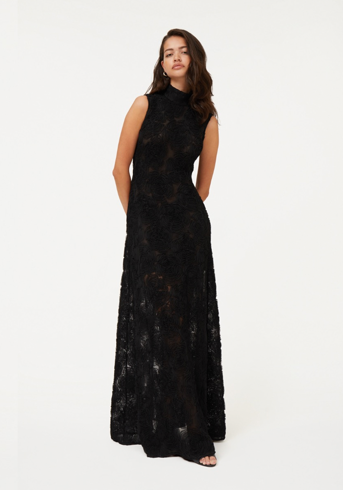 Robe Flower Mesh Noire