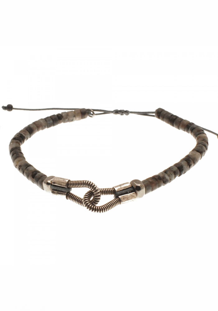 Bracelet Pierre Rondelle You & Me Sur Fil En Macramé Labradorite