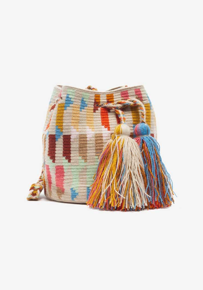 Sac Seau M Sparrow Beige, Orange, Vert Clair Et Bleu Clair - Guanabana