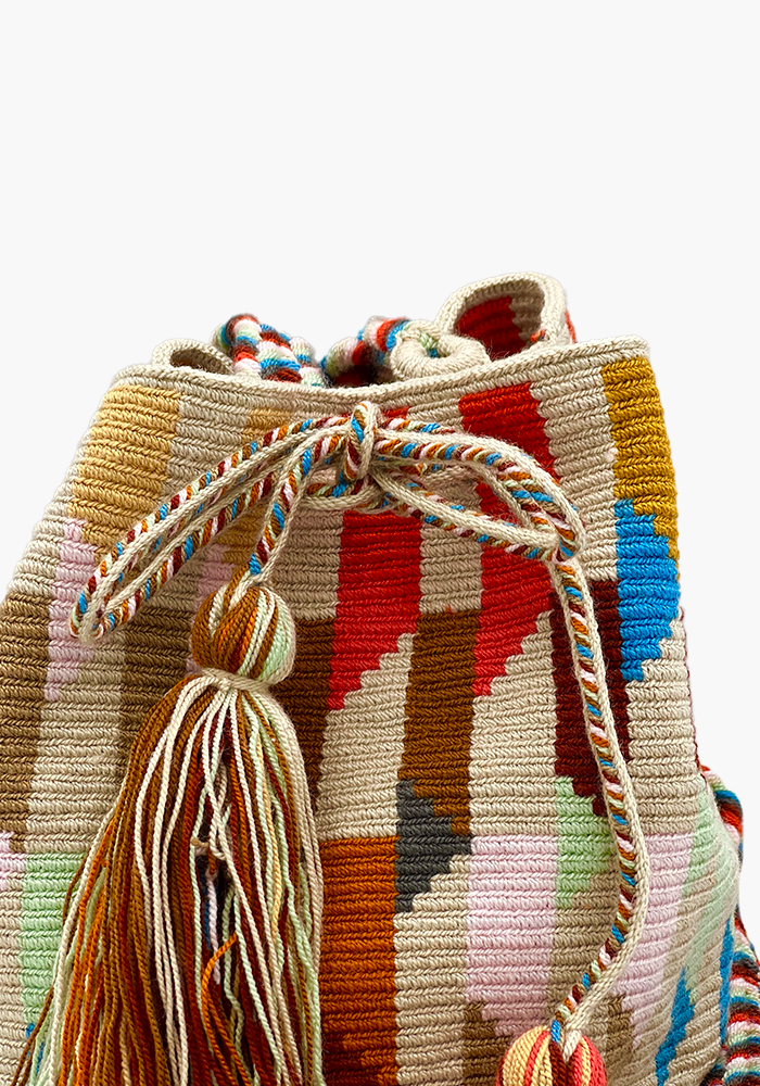 Sac Seau M Sparrow Beige, Orange, Vert Clair Et Bleu Clair - Guanabana