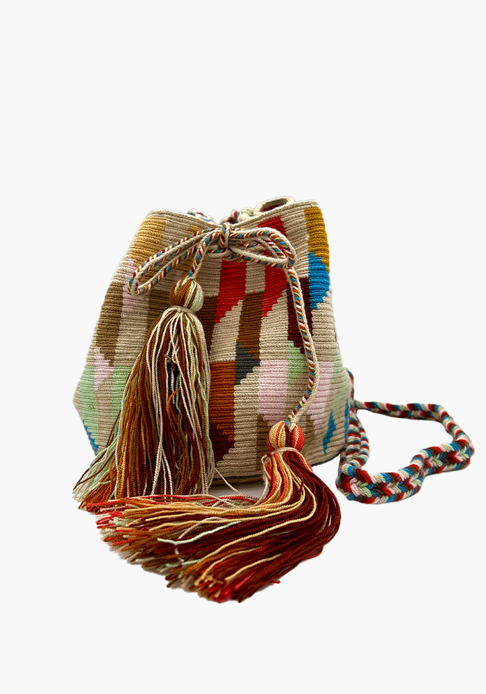 Sac Seau M Sparrow Beige, Orange, Vert Clair Et Bleu Clair - Guanabana