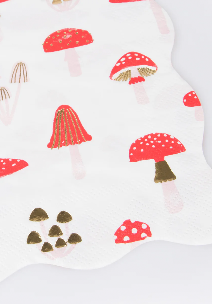 Lot De 16 Serviettes Grand Modèle Champignons - Meri Meri